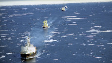 Караван судов на трассе Северного морского пути, архивное фото Караван судов на трассе Северного морского пути, архивное фото
