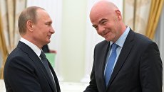 Рабочая встреча президента РФ В. Путина с президентом ФИФА Д. Инфантино. Архивное фото Рабочая встреча президента РФ В. Путина с президентом ФИФА Д. Инфантино. Архивное фото
