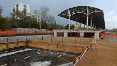 Строительство станции малого кольца Московской железной дороги Войковская в Москве. Архивное фото Строительство станции малого кольца Московской железной дороги Войковская в Москве. Архивное фото