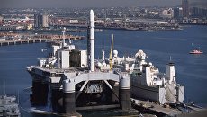 Плавучий космодром Морской старт. Архивное фото Плавучий космодром Морской старт. Архивное фото