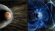 Mars and Earth interact with the solar wind