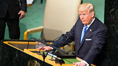 Президент США Дональд Трамп выступает на заседании Генеральной Ассамблеи ООН в Нью-Йорке Президент США Дональд Трамп выступает на заседании Генеральной Ассамблеи ООН в Нью-Йорке
