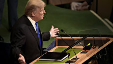 Президент США Дональд Трамп выступает на заседании Генеральной Ассамблеи ООН в Нью-Йорке. 19 сентября 2017 Президент США Дональд Трамп выступает на заседании Генеральной Ассамблеи ООН в Нью-Йорке. 19 сентября 2017