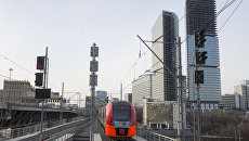 Электропоезд Ласточка Московского центрального кольца. Архивное фото Электропоезд Ласточка Московского центрального кольца. Архивное фото