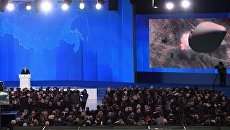 Президент РФ Владимир Путин выступает с ежегодным посланием Федеральному Собранию. 1 марта 2018 Президент РФ Владимир Путин выступает с ежегодным посланием Федеральному Собранию. 1 марта 2018