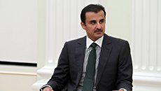 Эмир государства Катар шейх Тамим бен Хамад Аль Тани во время встречи с президентом РФ Владимиром Путиным. 26 марта 2018 Эмир государства Катар шейх Тамим бен Хамад Аль Тани во время встречи с президентом РФ Владимиром Путиным. 26 марта 2018