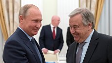 Владимир Путин и генеральный секретарь ООН Антониу Гутерреш во время встречи. 20 июня 2018 Владимир Путин и генеральный секретарь ООН Антониу Гутерреш во время встречи. 20 июня 2018