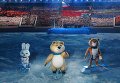 Леопард, Белый мишка и Зайка - талисманы зимних Олимпийских игр 2014 года в Сочи вышли на сцену под мелодию из мультфильма Ну, погоди! в современной аранжировке. Леопард, Белый мишка и Зайка - талисманы зимних Олимпийских игр 2014 года в Сочи вышли на сцену под мелодию из мультфильма Ну, погоди! в современной аранжировке.